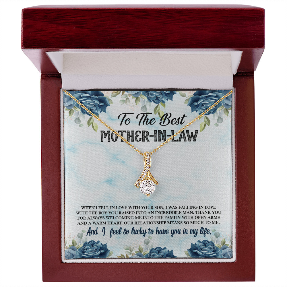 To My Mother-in-Law Fall in Love With Your Son Alluring Ribbon Necklace Message